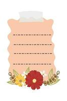 Nota papel con flor acuerdo. linda kawaii notas con flores a hacer lista. hermosa planificador para escuela. vector