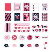 Cute love stickers for daily planner and diary. Collection of scrapbooking design elements for valentines day. Stylish hand drawn stickers and labels for graphic and web design. vector