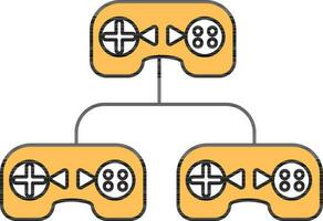 Gamepad Connect For Three Player Icon In Yellow And White Color. vector