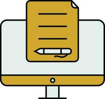 Flat Style Edit Or Contract Paper In Desktop Screen Icon. vector