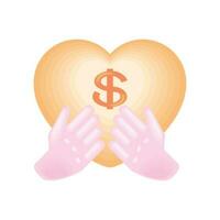 hands with money heart icon white background vector