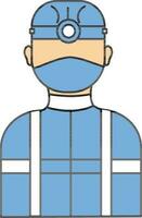 Construction Worker Wear Mask Icon In Blue And White Color. vector