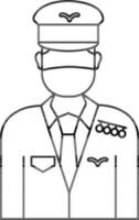 Pilot Man Wear Mask Icon In Linear Style. vector