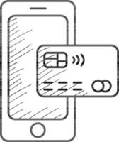 Payment Card And Smartphone Icon In Line Art. vector