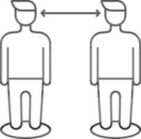 Two Men Keep Distancing Icon In Black Outline. vector