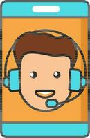Customer Service Man Cartoon In Smartphone Screen Colorful Icon. vector