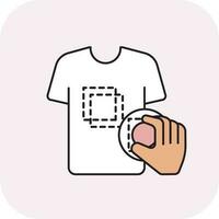 Hand Making Square Overlapping Pattern Printing On T-shirt Thin Line Icon. vector