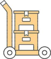 Yellow And White Color Handcart With Carton Boxes Icon. vector