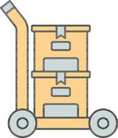 Yellow And Gray Color Handcart With Carton Boxes Icon. vector