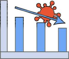 Virus Decrease Bar Chart Icon In Blue And Orange Color. vector