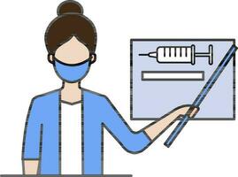 Woman Teaching Of Vaccination Icon In Blue And White Color. vector