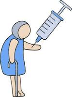 Old Woman Vaccination Icon In Blue And Peach Color. vector