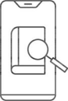 Online Book Search In Smartphone Line Art Icon. vector