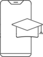Graduation Cap With Smartphone Icon in Line Art. vector