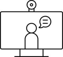 Line Art Speaking Man in Computer Screen Icon. vector