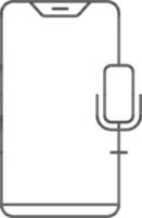 Smartphone With Microphone Icon in Black Line Art. vector