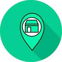 Kaaba Meca Location Pin Icon On Green Background. vector