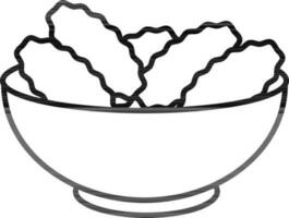 Bowl Of Dried Dates Icon In Black Line Art. vector