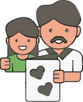 Illustration Of Man Holding Greeting Card With His Daughter. vector