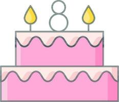 Eight Number Candle At Decorative Cake Icon in Flat Style. vector