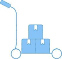 Hand Cart With Cardboard Icon In Blue And White Color. vector