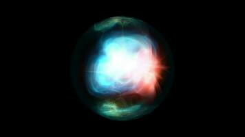 abstrakt Energie Kugel mit glühend hell Partikel, Atom von Energie wissenschaftlich futuristisch Hi-Tech Hintergrund video