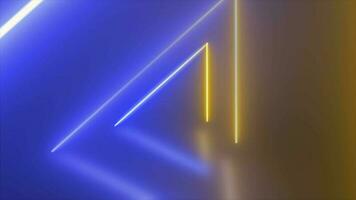 abstrakt geloopt Dreieck Tunnel Neon- Blau und Gelb Energie glühend von Linien Hintergrund video