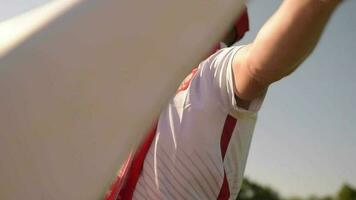 Poland National Flag in Hands of Polish Soccer Fan in Slow Motion video