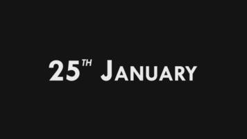twintig vijfde, 25e januari tekst koel en modern animatie intro uit, kleurrijk maand datum dag naam, schema, geschiedenis video