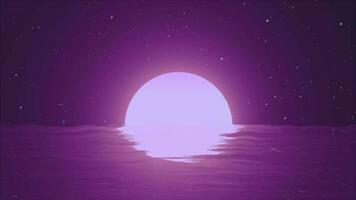 Abstract purple moon over water sea and horizon with reflections background video