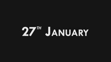 twintig zevende, 27e januari tekst koel en modern animatie intro uit, kleurrijk maand datum dag naam, schema, geschiedenis video