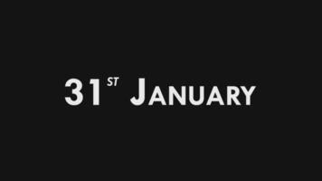 trinta primeiro, 31º janeiro texto legal e moderno animação introdução outro, colorida mês encontro dia nome, agendar, história video