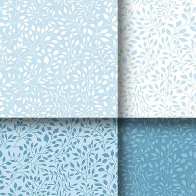 Seamless pattern in blue and white colors. Endless background for linen, fabric, wallpaper, wrapping paper. Cute little ornament of tree branches and leaves. Botanic print.