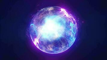 abstrait énergie bleu sphère avec en volant embrasé violet particules et la magie champ, science futuriste salut-technologie Contexte video