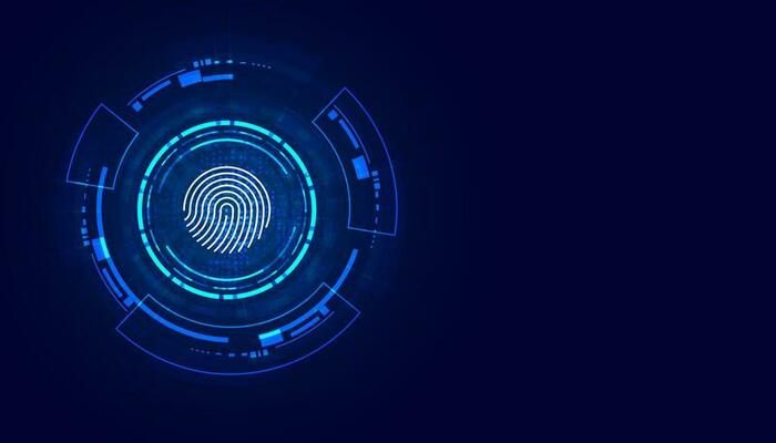 abstract circle digital cyber security fingerprint connection and communication futuristic on blue background.