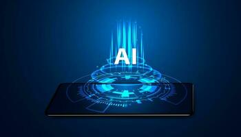 Media concepts such as mobile phones, using AI, generating content, using AI to help create content online, using AI technology to help create content On a blue background, futuristic, beautiful vector