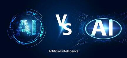 Concept AI vs. AI Comparison or duel between artificial intelligence. In the competitive era of AI on a blue background, futuristic vector