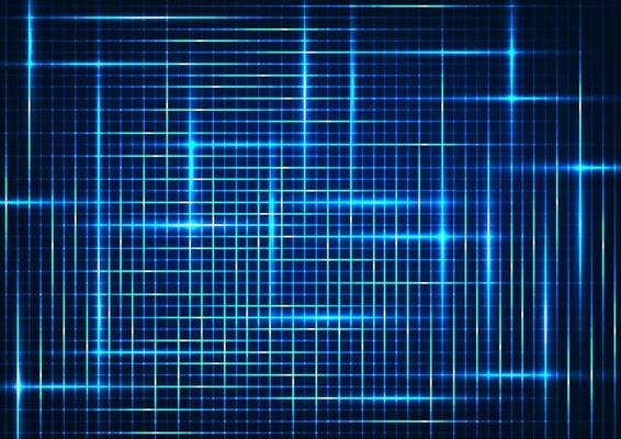 Grid technology background The concept represents the operation of an internet network that is processing high-speed data transmissions. Blue stripes line a box of pixels. focus on posters