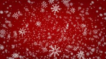 blanc confettis flocons de neige et bokeh lumières sur le rouge boucle 4k 3d Contexte. Nouveau année, joyeux Noël, vacances, hiver, Nouveau année, flocon de neige, neige, de fête neige flocons video