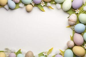 Colorful Easter Eggs with white frame copy space , photo