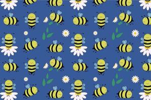 seamless pattern cute bees in different poses with cartoon style vector