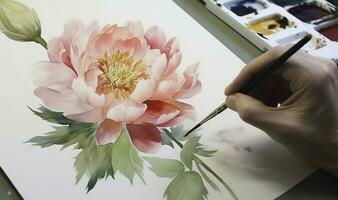 Paint a series of watercolor flowers in different stages of blooming, from a tight bud to a fully open blossom, generate ai photo