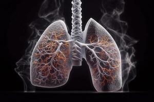 Human Lungs with smoke, Lung disease from smoking, pm 2.5 and air pollution,Human Lung model illness, Lung cancer, and lung disease, photo