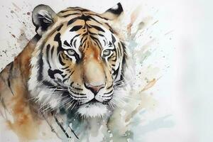 Paint a realistic portrait of a tiger in the jungle watercolor painting, beautiful natural forms, crisp clean shapes, colorful, white background, generate ai photo