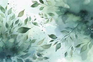 verde floral marco con hojas acuarela antecedentes , generar ai foto
