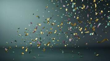 confetti and bubbles flying in the light, in the style of gray and blue, vibrant stage backdrops, detailed backgrounds, sky-blue and gold, light purple and red, generat ai photo