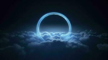 cloud clouds frame blue light, in the style of circular abstraction, 8k resolution, cosmic symbolism, dark symbolism, ethereal landscape, generat ai photo