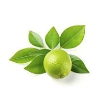 Fresh lemon with green leaves isolated on white background, generate ai photo