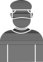 Illustration Of Cartoon Man Wear Mask Icon In black and white Color. vector