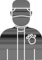 Male Veterinary Wear Mask Icon In black and white Color. vector